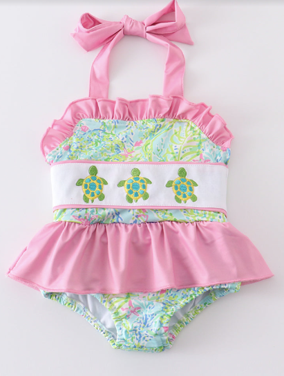 Turtle Embroidery Swim 1pc