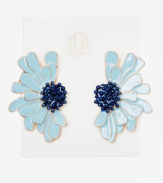 Blue Half Flower Earrings