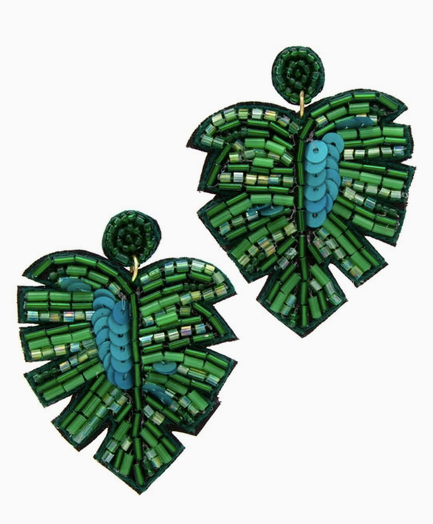 Green Palm Leaf Earrings