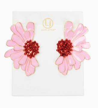 Pink Half Flower Earrings