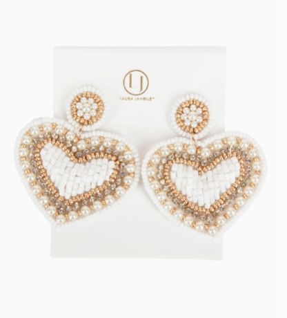 White & Gold Heart Earrings