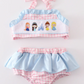 Pink Plaid Embroidery Princess Swim