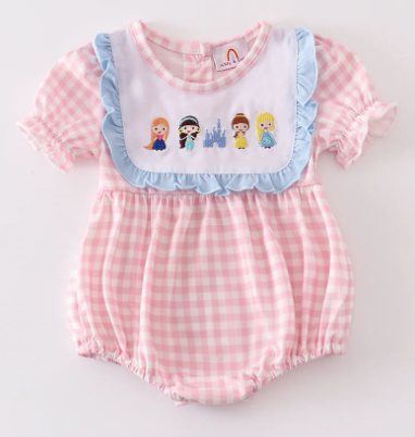 Pink Plaid Princess Embroidery