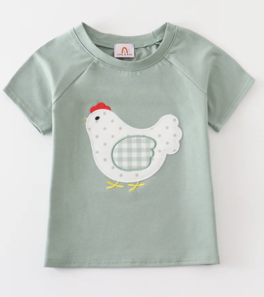 Chicken Applique Sage Top